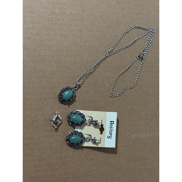 Beonon Vintage Green Gemstone Drop Earrings – Antique Silver Tone Jewelry - Picture 1 of 3